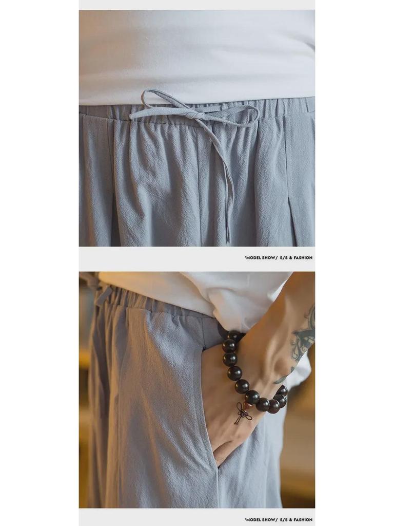 Men's National Trend Loose Harem Pants: Cotton & Linen, Plus Size, Wide Leg, Spring/Summer Casual Wear