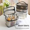 Flocked Heart Pattern Handheld Zipper Portable Mesh Makeup Bag Cosmetic Organizer Travel Essential Large Capacity