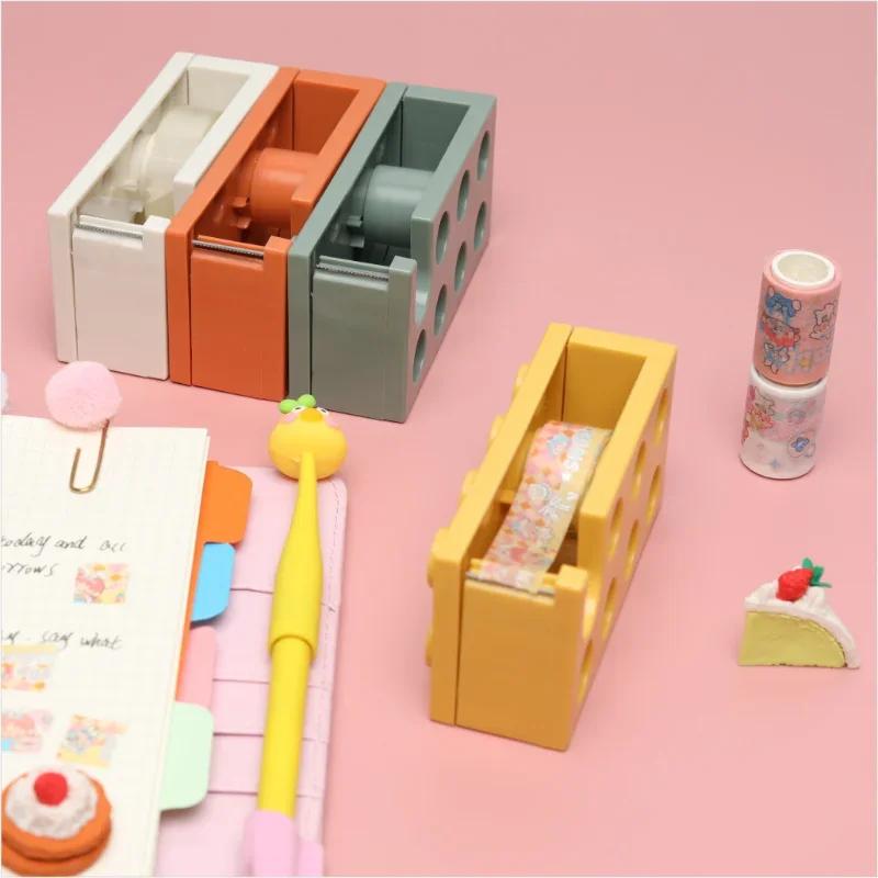 Building Block Desktop Tape Cutter Transparent Tape Holder for Office Stationery Tape Dispenser Cute Storage Box