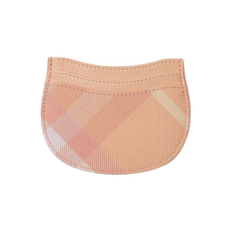 

Burberry Vintage Check Mini Card Holder Pink Peach Leather Trim Coin Pouch for Women Daily Travel 80822741 Basic Set (Bag+Dust Bag)
