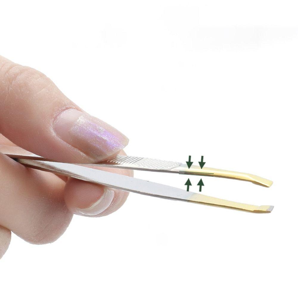 Stainless Steel Eyebrow Trimming Tweezers Slant Tip Plucking Eyelash Curler Flat Tip Mesh Stripe Handle Face Hair Removal Tools