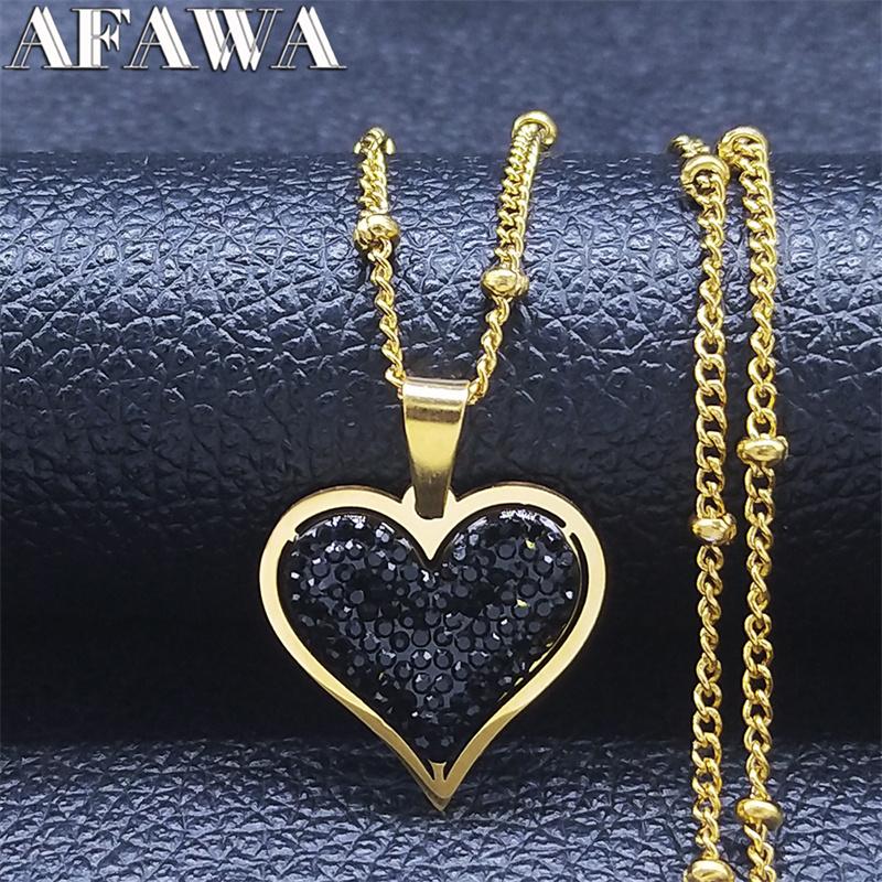 2026 Stainless Steel Black Crystal Heart Necklaces Charm Women Gold Color Small Pendants Necklaces Jewelry Bijoux N8261S01