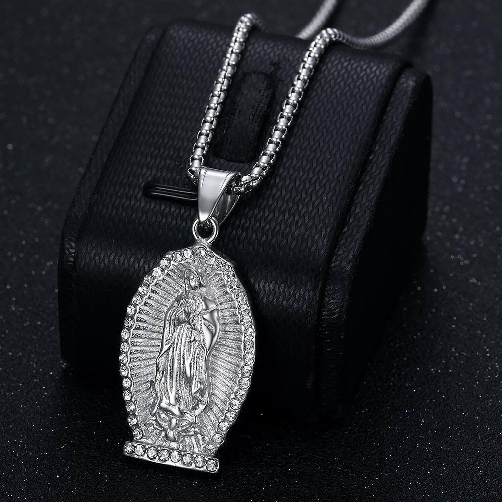 Fashion Stainless Steel Virgin Mary Pendant Necklace for Women Men Gold Plated Clavicle Chain Hip Hop Jewelry