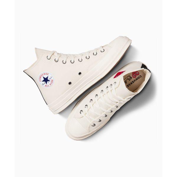Comme des Garçons PLAY x Converse Chuck 70 High Single Heart - Milk Unisex Sneaker Creme Rot Schwarz A08800C