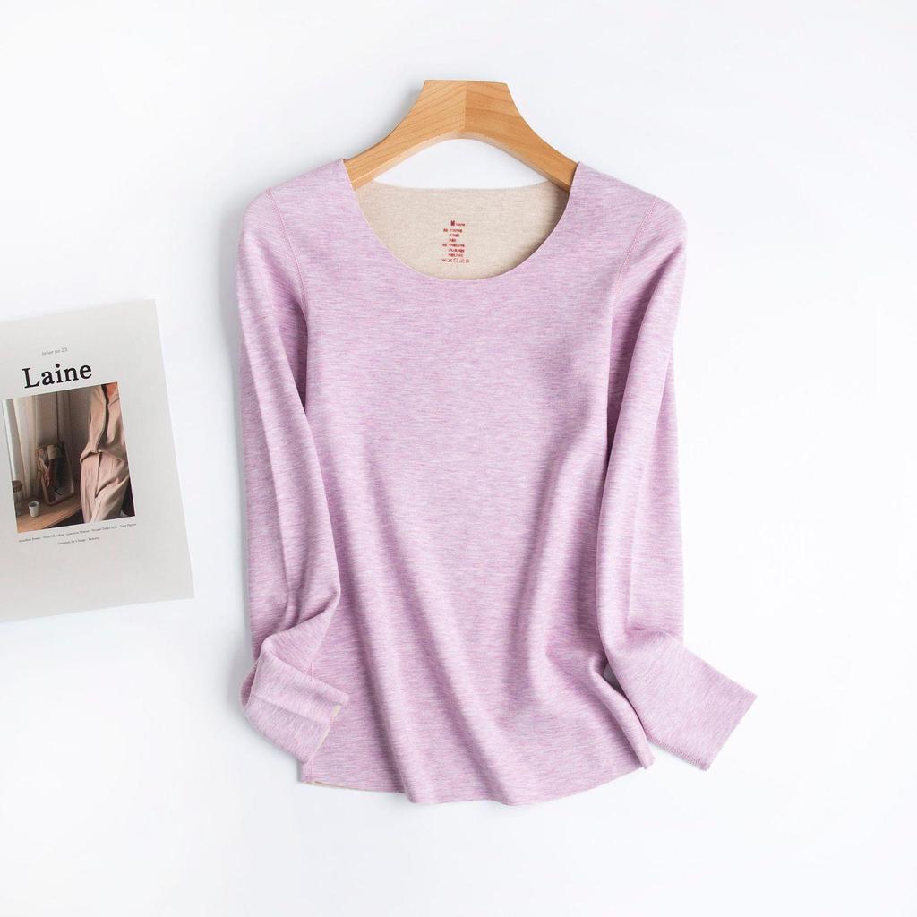 Women's Wool Silk Thermal Seamless Base Layer Top with Velvet Lining