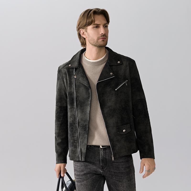 

Retro Leather Jacket with A High-end Feel, Retro Tie Dye Washed Matte Craftsmanship, Motorcycle Leather Jacket L чорний