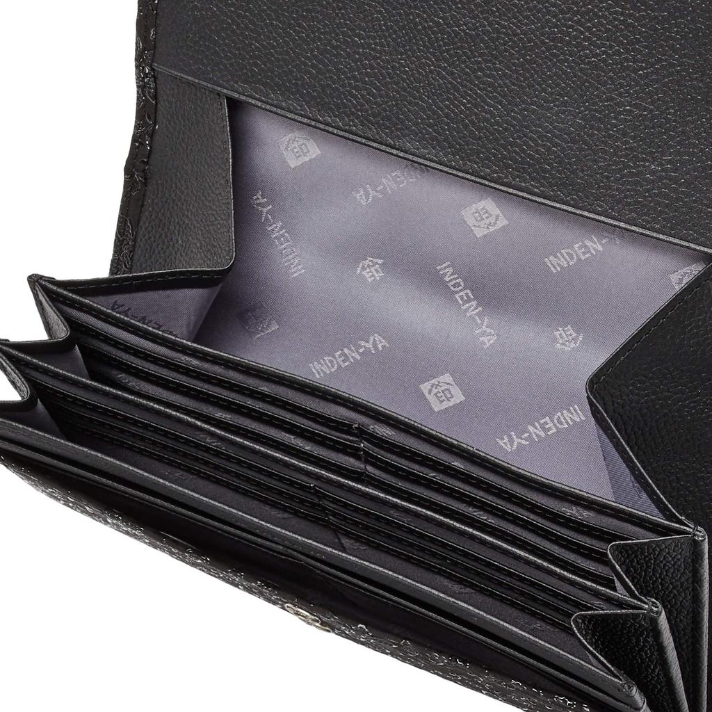 Indenya Long Wallet, Wallet Case Z, Black Deer Leather with Black Lacquer, Clematis Pattern, 2314-01-169