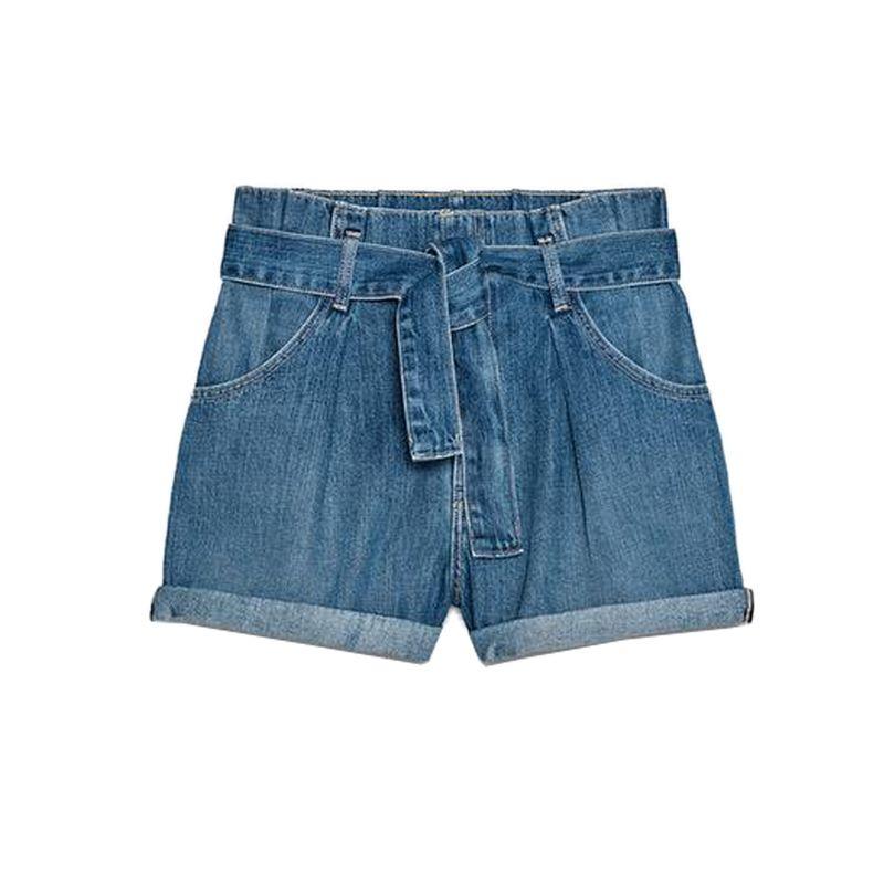 Summer New Product Women's Clothes French Style Bow Belt High Waist Paper Bag Type Denim Casual Shorts 4730003