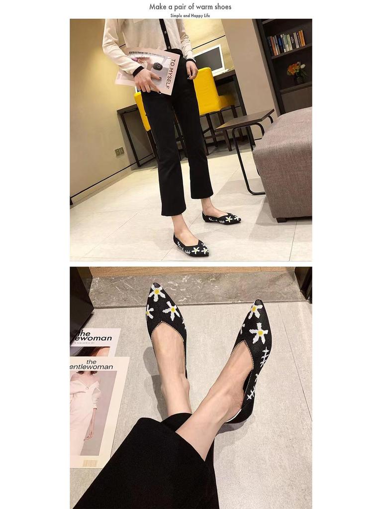 Classic Queen Women's Pointed Toe Fly-Knit Flats, Multicolor, Plus Size 41-43