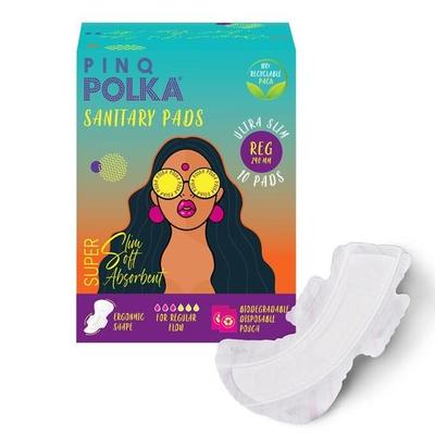 PINQ POLKA Damenbinden für Frauen | 10 Binden, normal, 240 mm | Premium, ultradünn, mittlerer Durchfluss | Weiches Tragegefühl aus Bio-Baumwolle | Kein Auslaufen | Keine Nässe