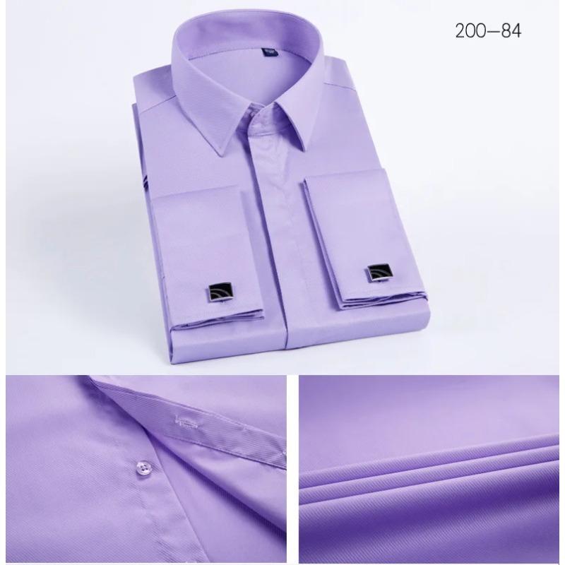 Men's French-style cufflink shirt, slim fit, suitable for business formal wear. A striped and fashionable men's top for white-co