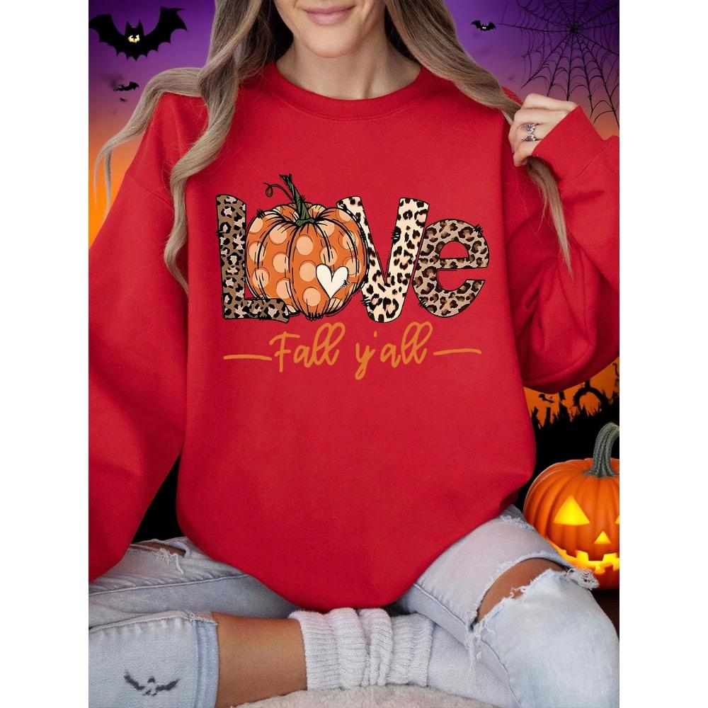 

Halloween Sweatshirts Women Love Fall Y All Printing Hoodie Warm Crewneck Loose Pullovers Winter Casual Woman Clothes XL