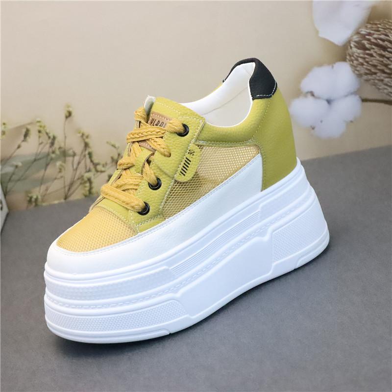 Fashion 12CM Women Summer Air Mesh Genuine Leather Shoes Vulcanize Platform Wedge Microfiber Platform Wedge Hollow Slides Sandals