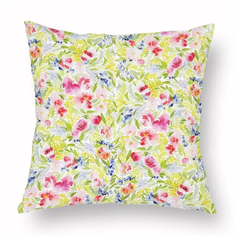 Spring Watercolor Floral Pillowcase Pink Rose Decorative  Sofa Living Room Bed  Home
