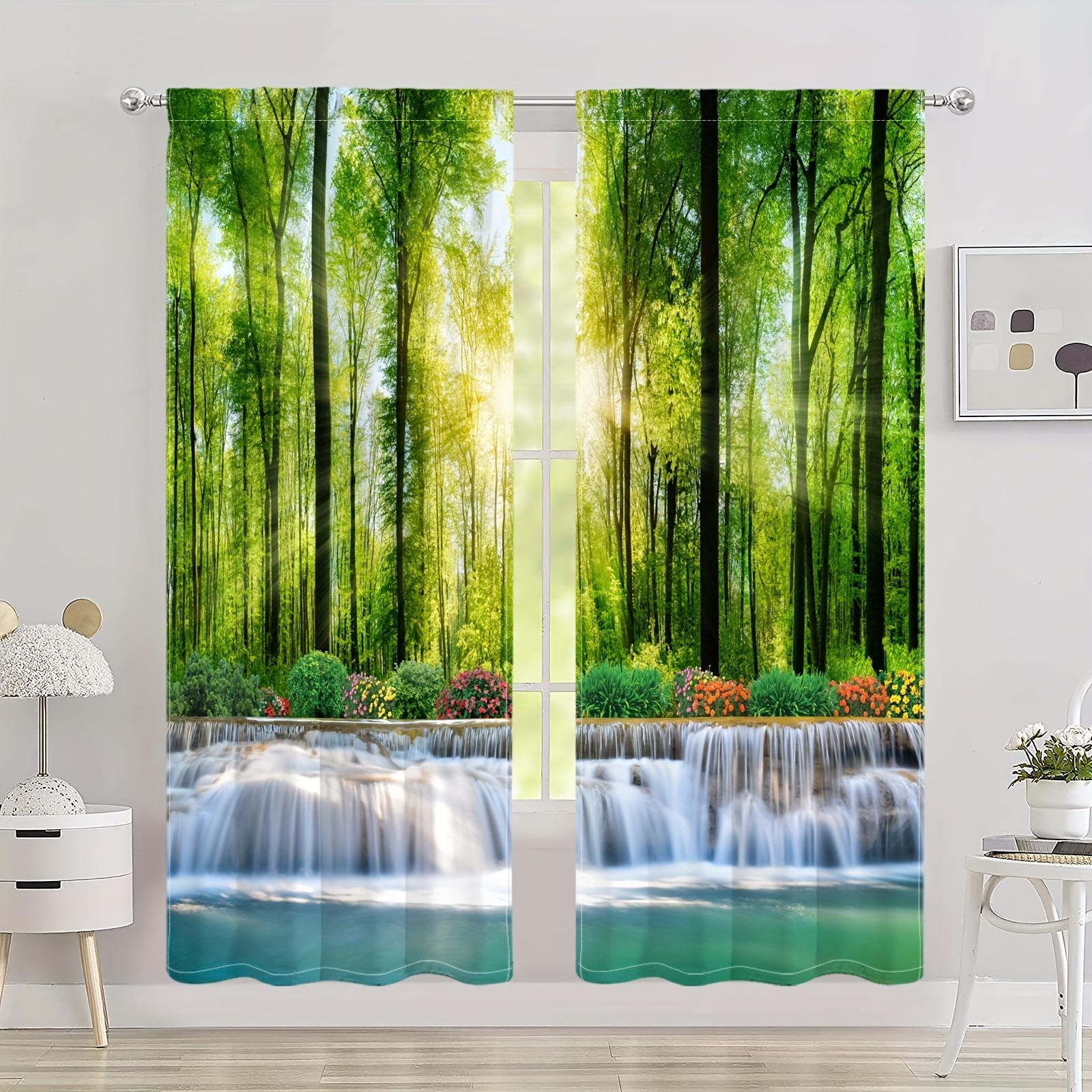

2 шт. 3D-принт с натуральным пейзажем, карманные шторы для карниза, полузатемняющие декоративные шторы для гостиной, спальни, офиса 2x120W270H(CM)&hook