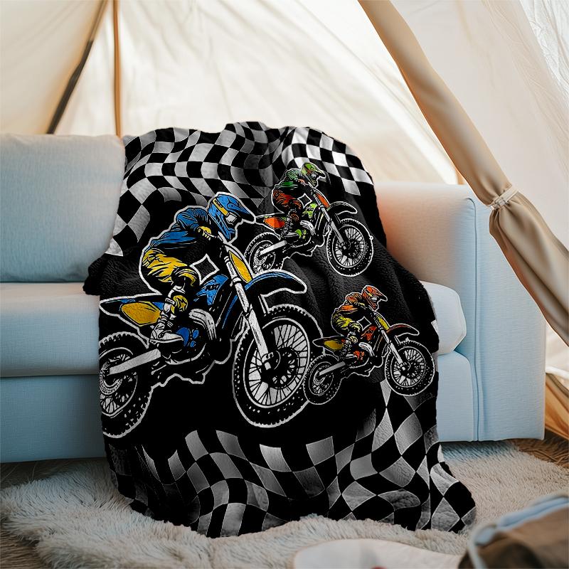 Coperta a Tema Stampata con Motivi di Moto da Fuoristrada - Perfetta per Divano, Letto, Viaggi e Uso Esterno | Lavabile in Lavatrice, Accogliente e Resistente.