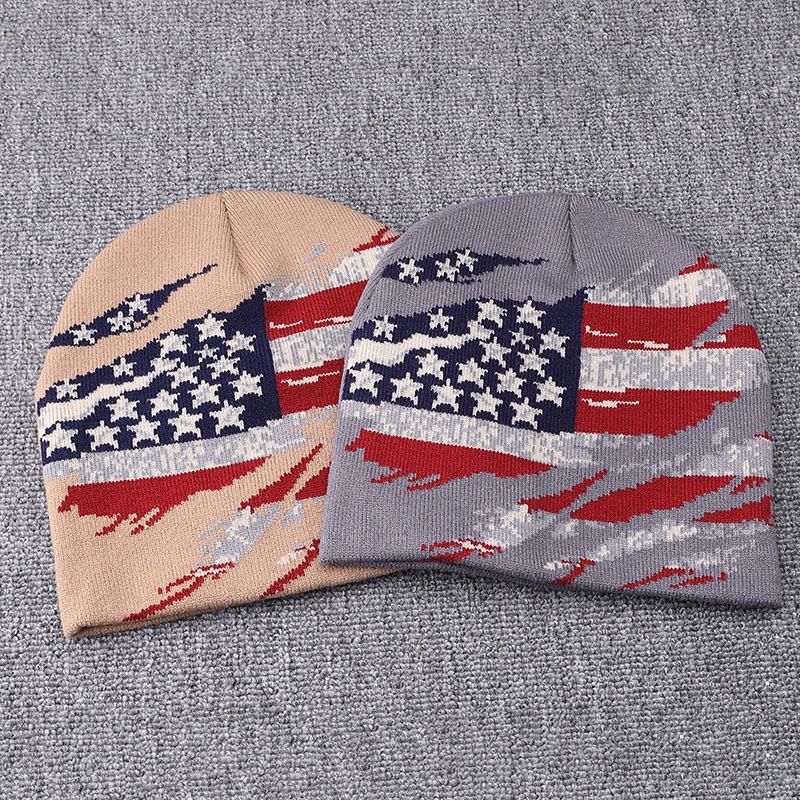 American vintage jacquard American flag knit hat for men and women, autumn and winter trendy warm street knit hat