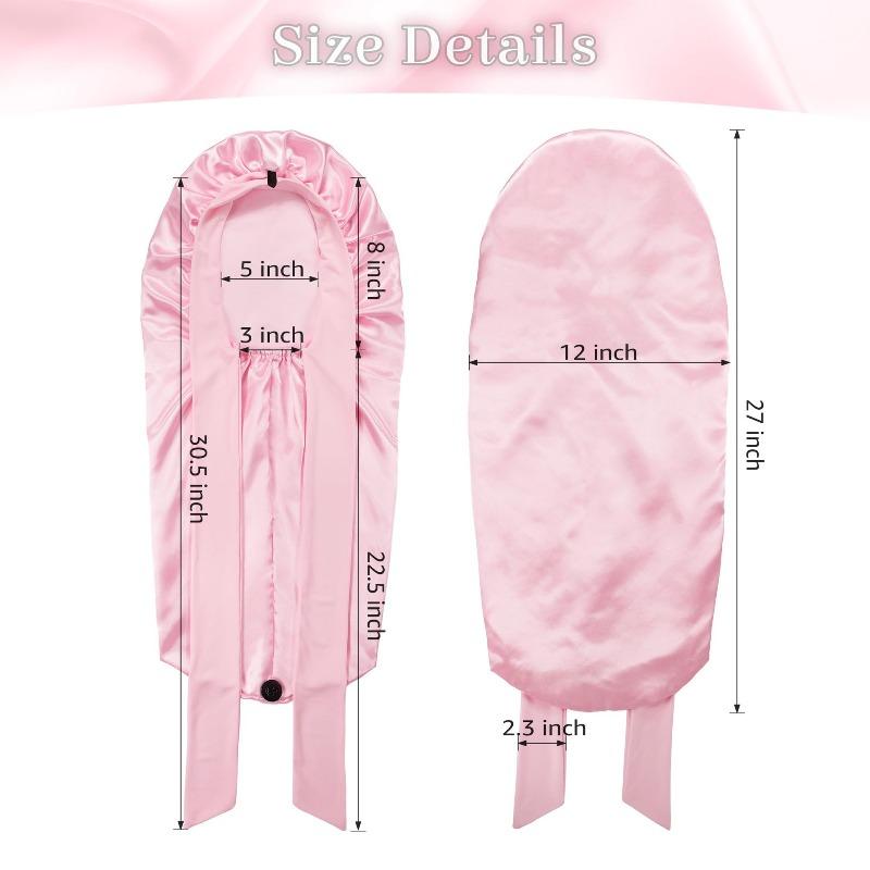Simulation silk wide edge long tube nightcap, bow streamer long tail high elastic satin hair care cap