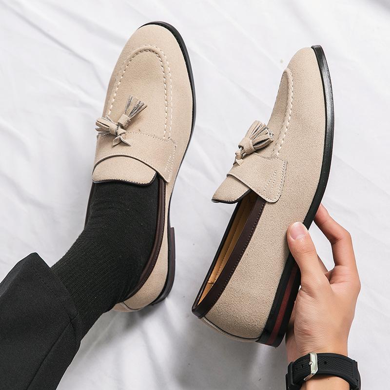 British Leather Shoes with Heightened Inner Suede Leather Beanie Shoes Lazy Casual Tassel