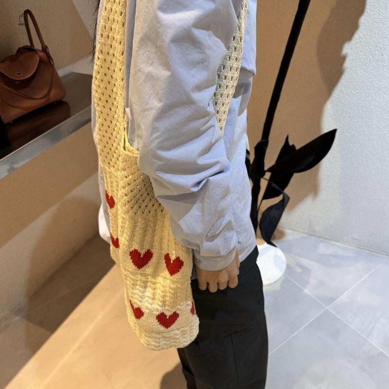 Ins Knitted Love Tote Bag Small Fresh Simple Fashion Woven Bag Personalized Foreign Style Shoulder Bag