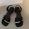 2025 new French rhinestone fashion sandals for women wear thick heels with skirts in summer with beautiful one-strap Roman shoes