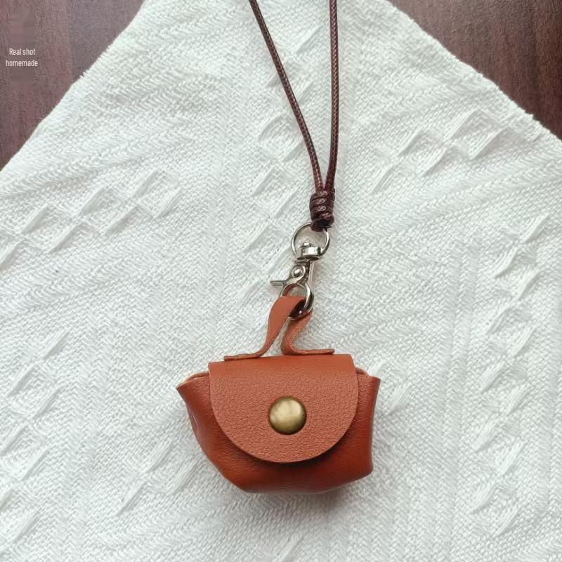Small Leather Coin Purse Necklace: Cute Pendant Accessory with Long Rope
