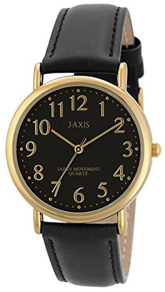 J-AXIS Unisex Classical Leather Watch, Simple Professional Series, Model HG198, Black, Student/Working Adult Design