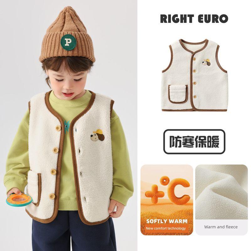 Boys  Lamb Wool Composite Austrian Velvet Vest Autumn and Winter 2025 New Children s Vest Winter Baby Warm Top Beige 100cm
