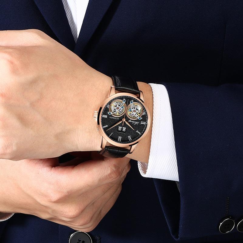 AILANG Herrenuhr, vollautomatische mechanische Uhr, doppeltes Schwungrad, wasserdicht, Kalendergürtel, Herrenuhr