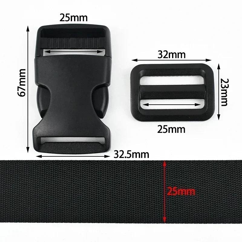 Meetee 10Sets 20-50mm Nylon Webbing Black with Plastic Slider Buckle Quick Release Buckle Backpack Strap Dog Collar Accessories