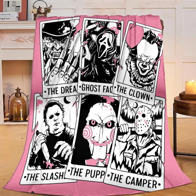 1PC Horror Movie Characters Flannel Blanket Gift, Suitable for Both Men And Women, Soft Ideal for Beds And Sofa, Birthday Or Christmas Gift