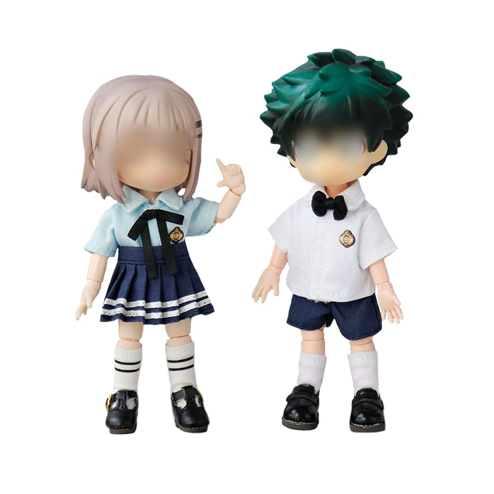 HIGHAWK Obitsu 11 OB11 Păpușă Obitsu 11cm Corp Mânecă Scurtă Uniformă Set Uniformă Păpușă Costum Corp Obitsu Fustă Cravată Șosete Fată (Femeie, Albastru)