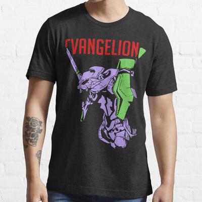 Summer Men Fashion Casual Short Sleeves Neon Genesis Evangelion Black Tees Oversized T-shirts