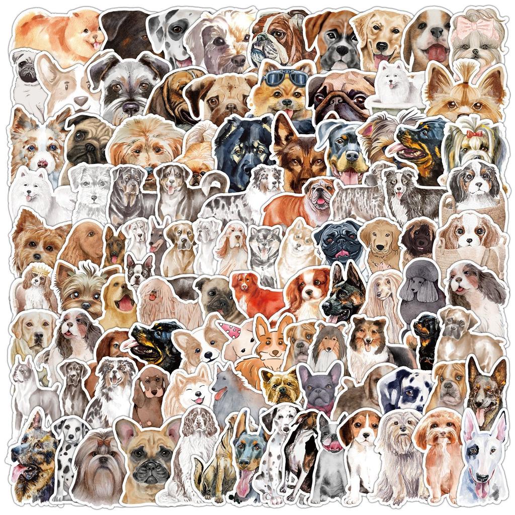100 Watercolor Cartoon Dog Doodle Stickers Car Suitcase Skateboard Decoration Stickers Waterproof Creative Cartoon Stickers