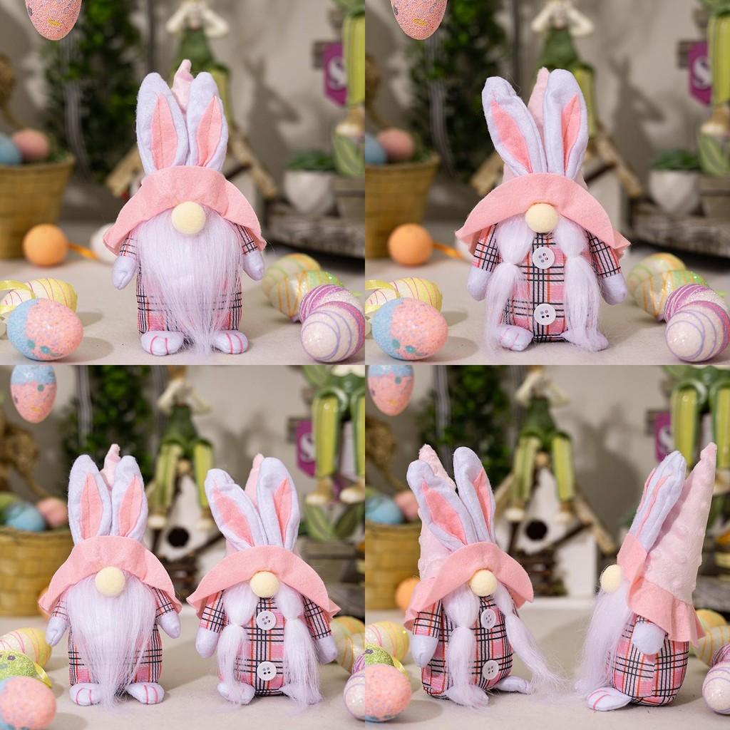 Pink Checkered Playful Easter Bunny Figurine Lovely Accent For Easter Celebrations And Decor