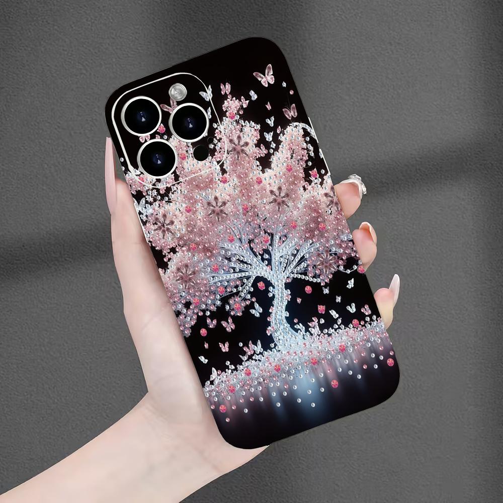 Creative Pink Tree Design Pattern Phone Case Suitable for iPhone 17 16 15 14 13 12 11 Pro/Max/Plus Anti Drop Frosted Soft Shell