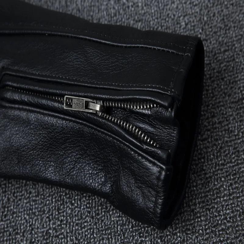 Men's Casual Slim Black Genuine Leather Jacket Fashion Real Cowhide Vintage Motorcycle Biker Coat Spring Autumn