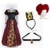Costum Regină de Inimă pentru Femei Rochie Roșie Neagră cu Coroană Sceptru pentru Halloween Cosplay Alice Petrecere