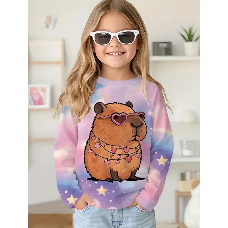 Capybara T-Shirts Children Cartoon Graphic Tee Harajuku Girl Tops Japanese Fashion Cute Animals Long Sleeves Children's Clothing