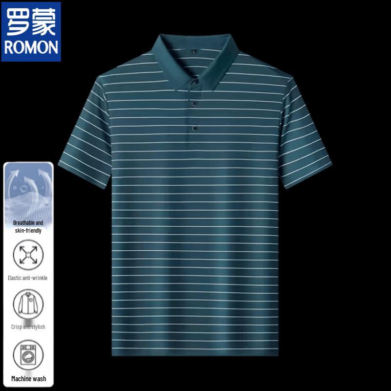 Romone Men's Striped Business Casual Polo Shirt