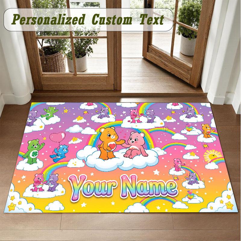 Crystal Velvet Square Rug Custom NameCare Bears Pattern Non Slip Home Floor Decor Rug