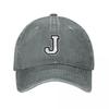 White Letter J Personalized Retro Denim Washed Baseball Caps For Unisex Cowboy Sunscreen Hats Rock Unisexs Snapback Cap