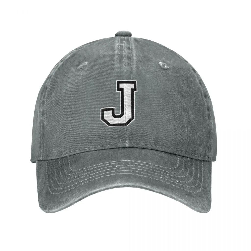 White Letter J Personalized Retro Denim Washed Baseball Caps For Unisex Cowboy Sunscreen Hats Rock Unisexs Snapback Cap