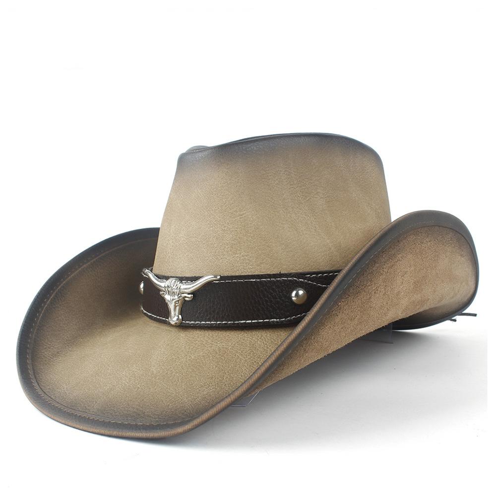 Pălărie de cowboy occidentală 100% din piele pentru bărbați, pentru gentleman, tată, Jazz, Sombrero Hombre, mărimea 58-59CM, stil 36