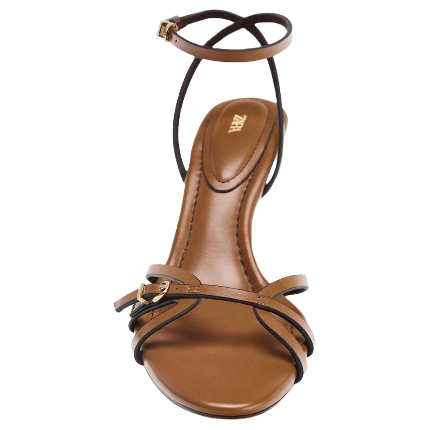 Zara Minimalist Fashion One-Strap Sandals 7.5cm Women Sandals Brown 2363610105