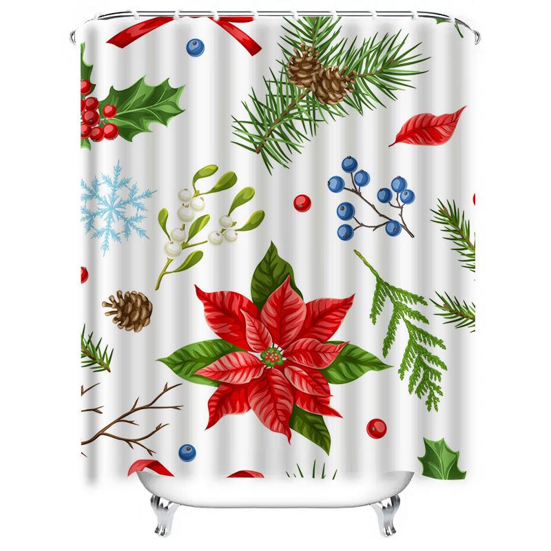 TU Christmas Shower Curtain Festive Holiday Decor Farmhouse Bathroom Fabric Backdrop Winter Themed Xmas Pattern Home Decor