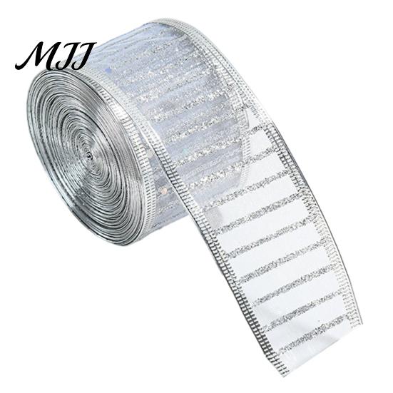 Christmas Ribbon for Tree Stripe Sequin Ribbon, Glitter Polyester Fabric Wide Craft Wrapping Holidays Decorative Ribbons Wreath Floral Arrangement