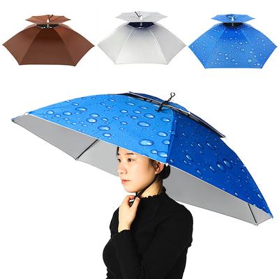 Doppelschichtiger Regenschirmhut für Damen und Herren, faltbar, Sonnenschutz, Regenkappe mit verstellbarem Kopfband zum Angeln