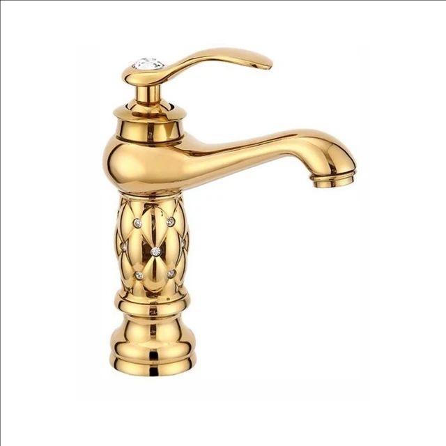 Baterii Europene pentru Lavabo de Baie Aurii Baterii Mixere Decor Diamant Crom Mâner Unic Cald și Rece Montare pe Deck