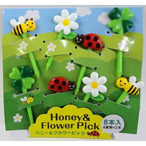 Torune Character Bento Picks, Honey & Flower Picks, Set of 16, ABS